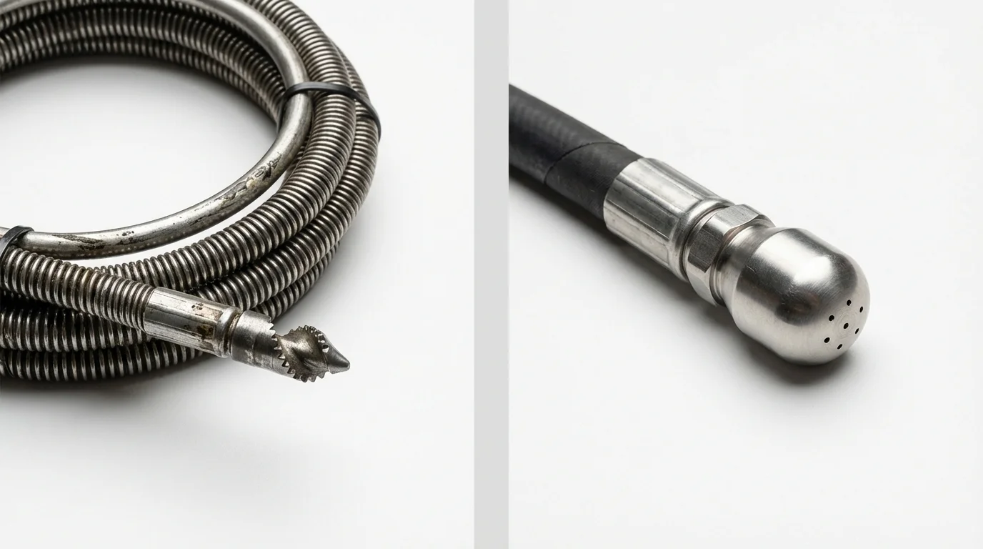 Drain snake cable and hydro jetting nozzle used for drain cleaning in Plentywood, MT